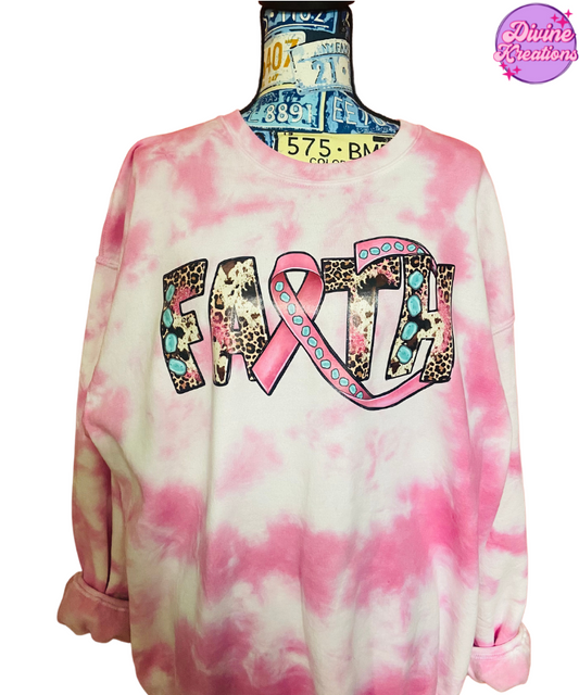Western  Faith Tie Dye Breast Cancer Ribbon Sweatshirt